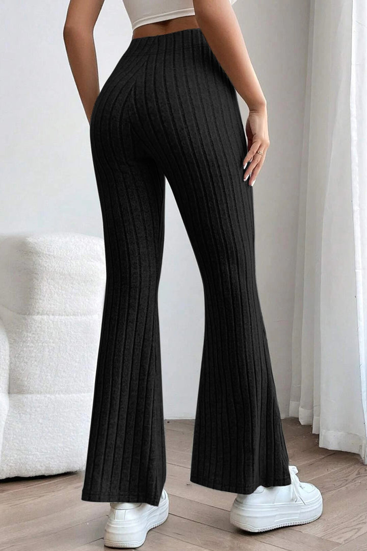 Basic Bae Full Size Ribbed High Waist Flare Pants - DRG Boutique Apparel & Accessories LLC