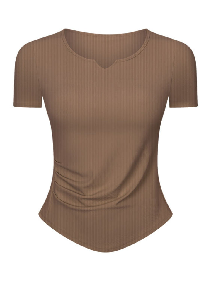 Millennia Notched Short Sleeve Active T-Shirt - DRG Boutique Apparel & Accessories LLC