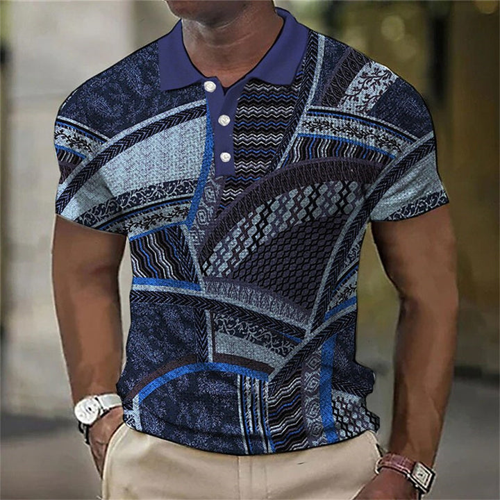 Fashion Men'S Polo Shirts 3d Splicing Plaid Printing Art