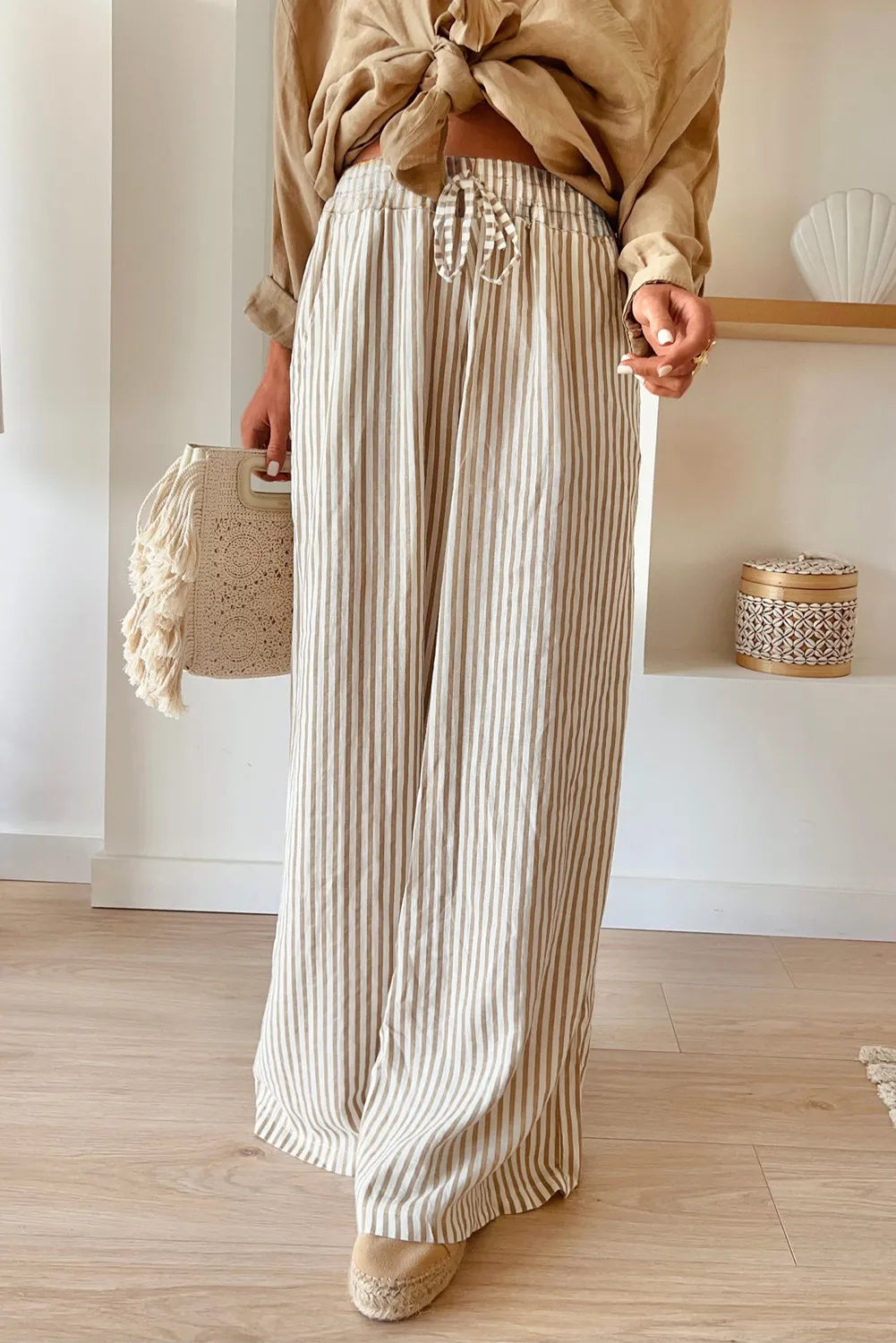 Pocketed Striped Wide Leg Pants - DRG Boutique Apparel & Accessories LLC