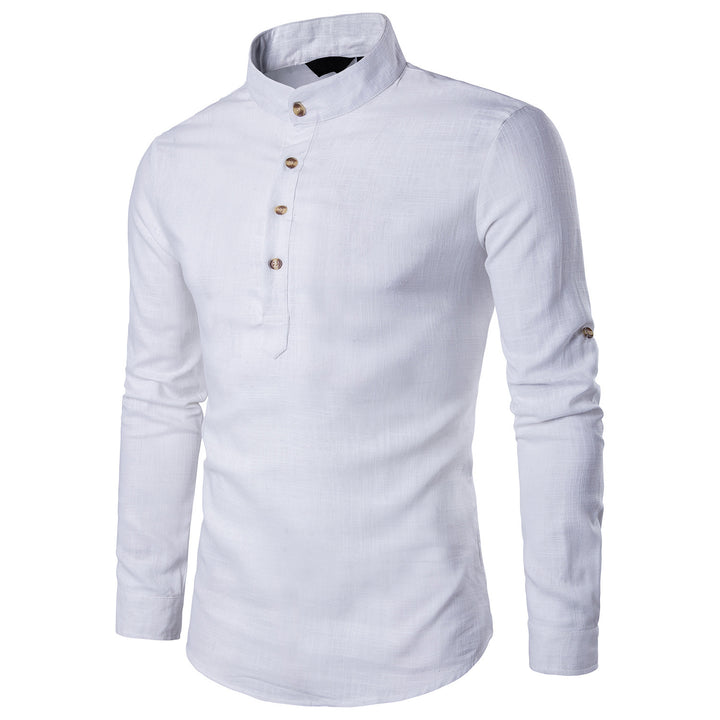 Men's casual Shirts, Cotton Linen Blended Mandarin Collar Breathable long sleeve EU size
