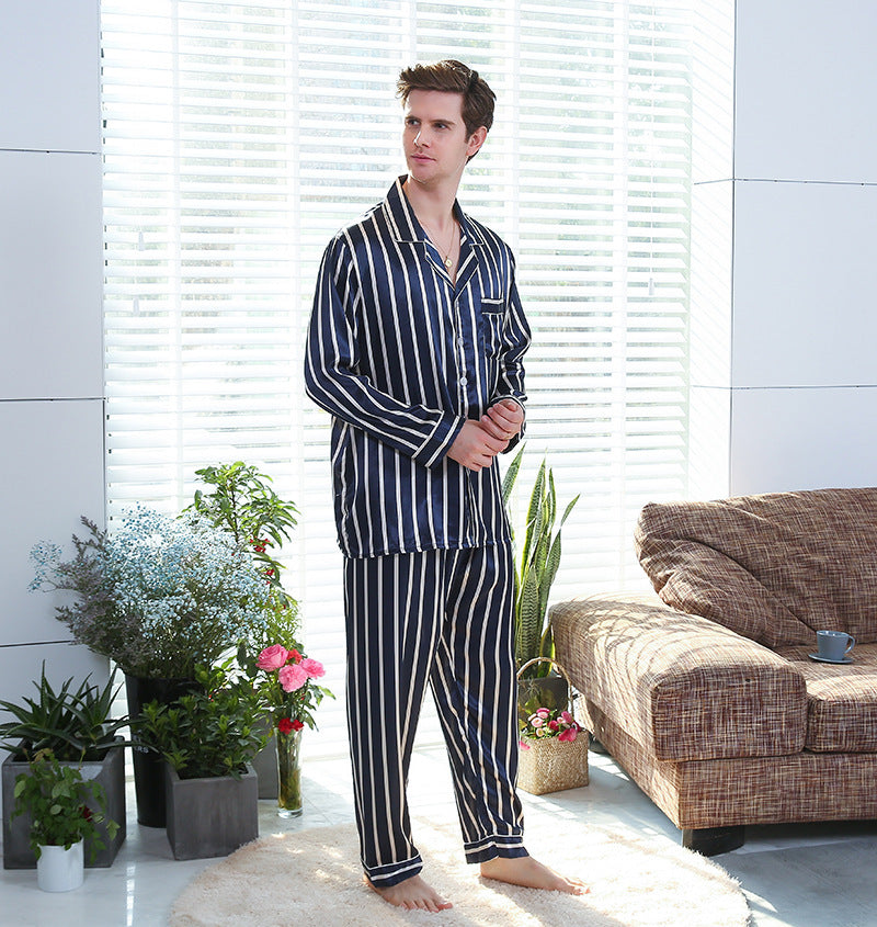 A1 Fall men's simulated silk stripe pajamas