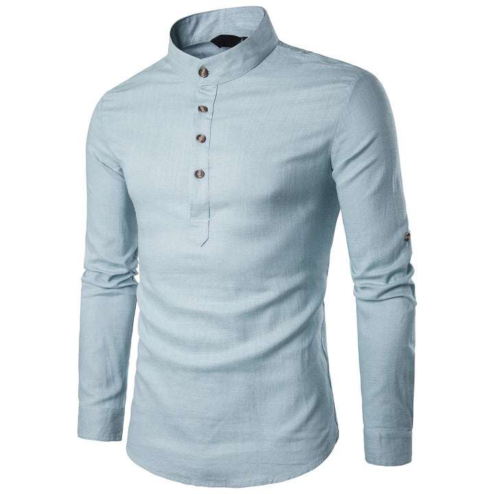 Men's casual Shirts, Cotton Linen Blended Mandarin Collar Breathable long sleeve EU size