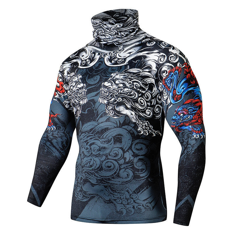 Men's Casual 3D T-Shirt, Fitness Compression With Mask