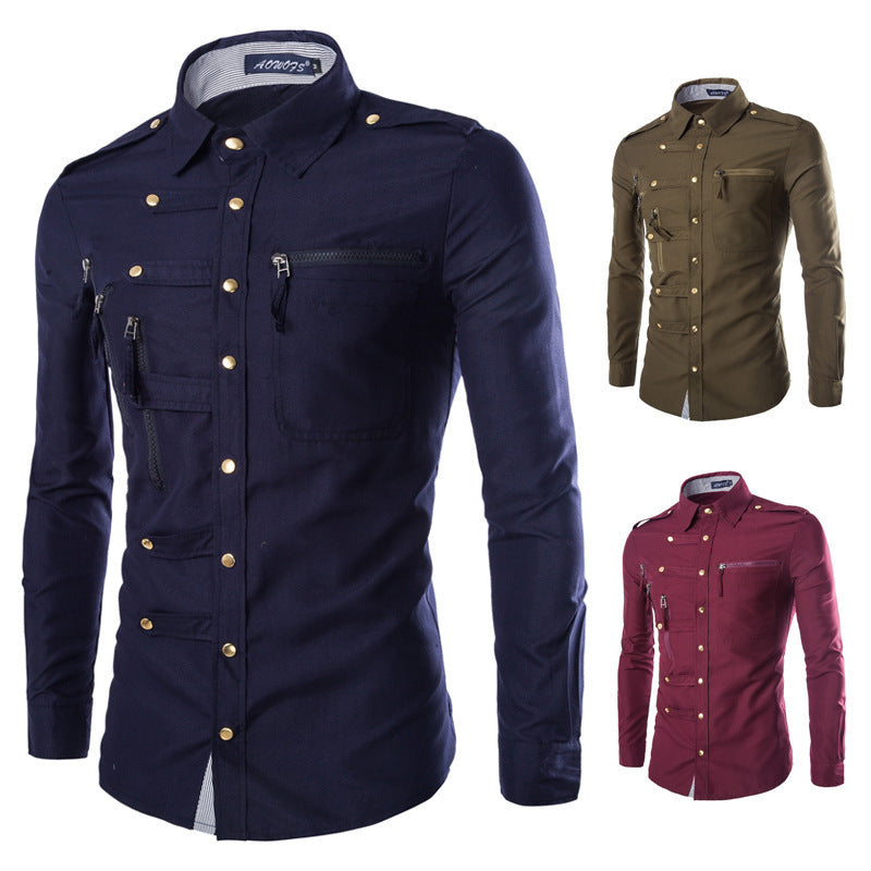 Brand Men Shirt Fashion Design, Slim Fit Cotton Dress Shirt Long Sleeve