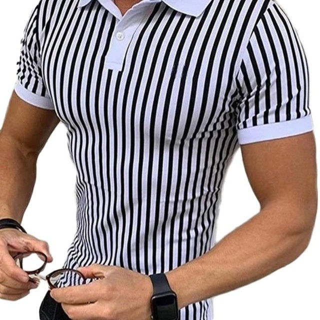 Men Striped Shirts, Causal Short Sleeve Lapel