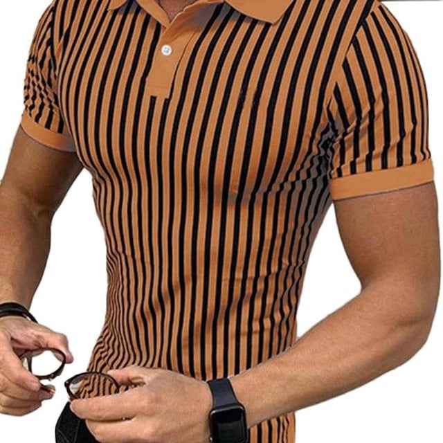 Men Striped Shirts, Causal Short Sleeve Lapel