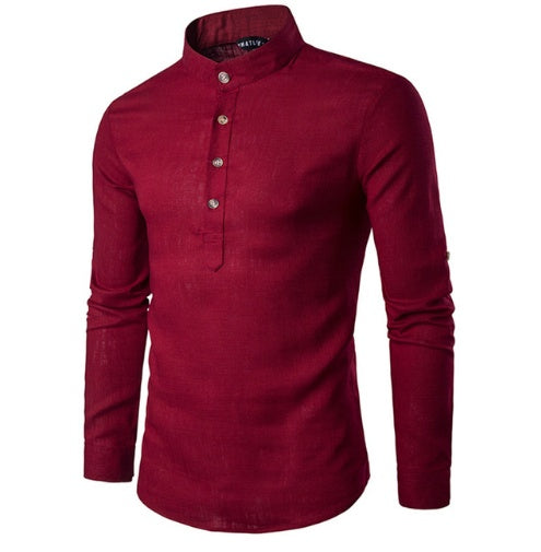 Men's casual Shirts, Cotton Linen Blended Mandarin Collar Breathable long sleeve EU size