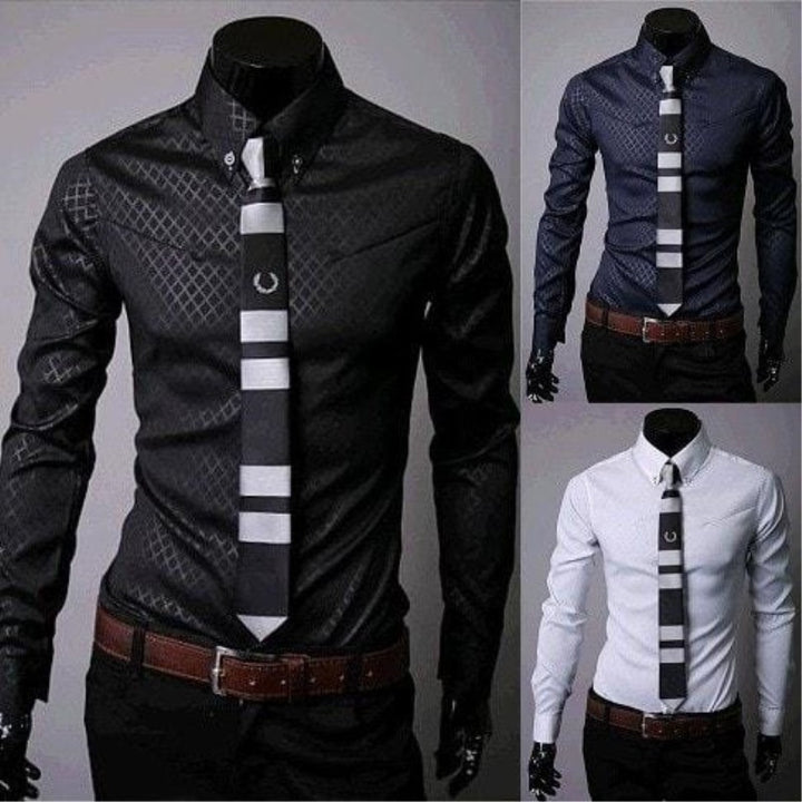 Men's Fitted Shirts, Designer Plaid Stripes Pattern