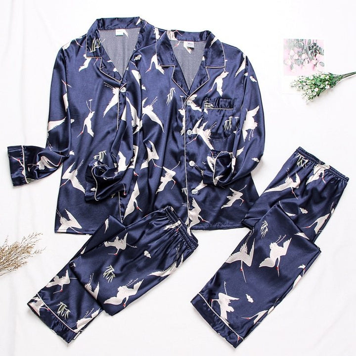 Silk Couple Pajamas Men And Women Long-Sleeved Summer Ice Silk Thin Casual