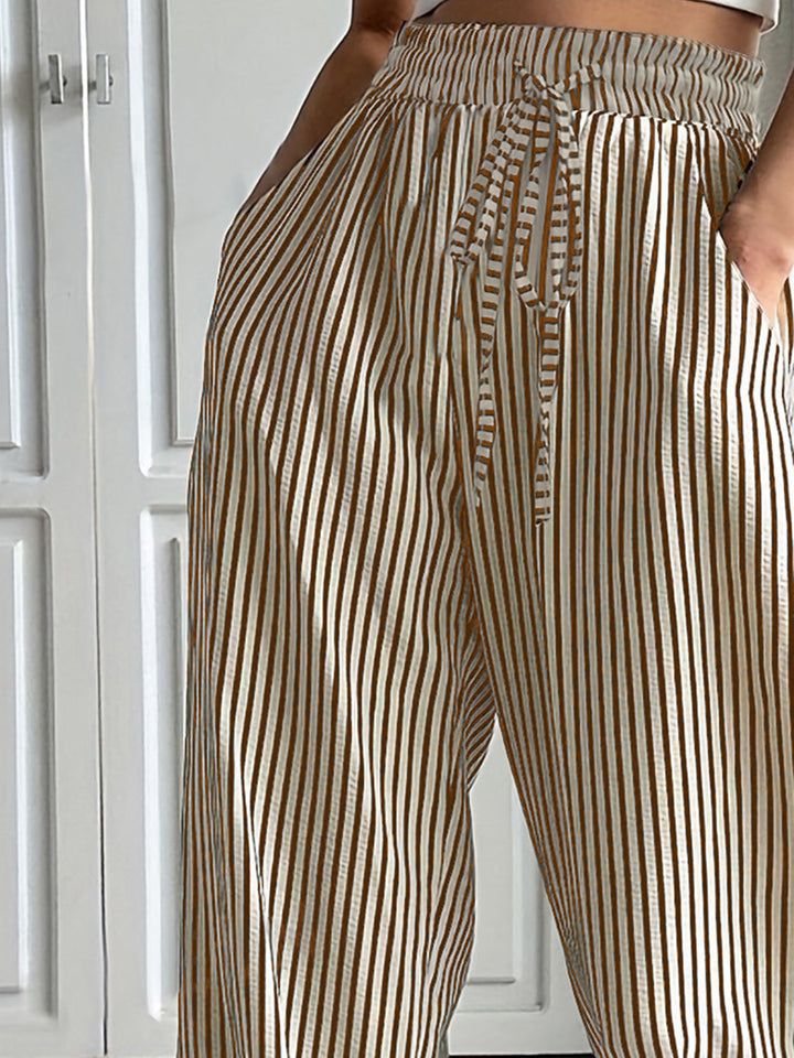 Drawstring Striped Elastic Waist Pants - DRG Boutique Apparel & Accessories LLC