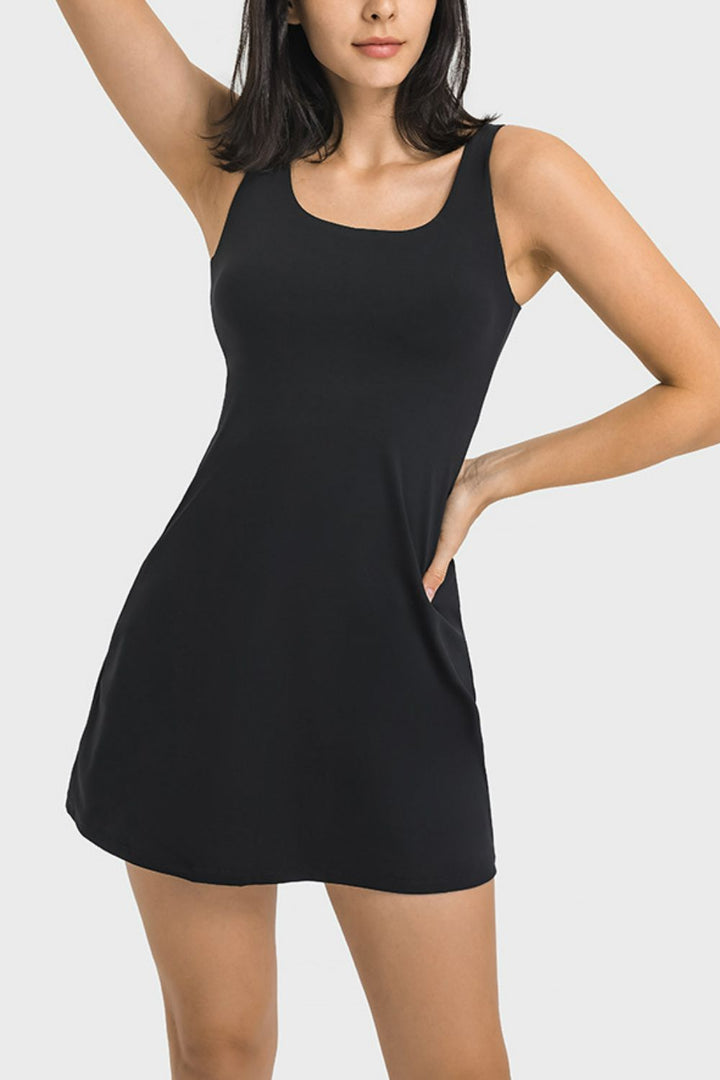 Millennia Square Neck Sports Tank Dress with Full Coverage Bottoms - DRG Boutique Apparel & Accessories LLC