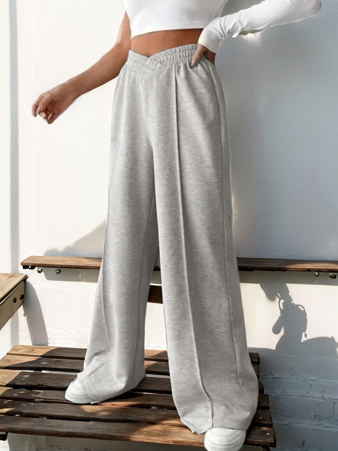 Perfee Elastic Waist Wide Leg Pants - DRG Boutique Apparel & Accessories LLC