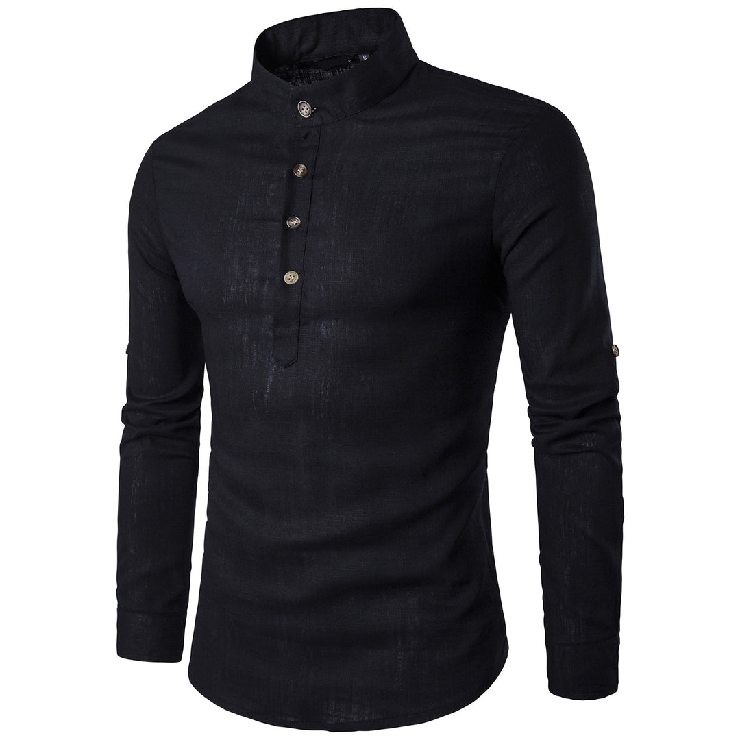 Men's casual Shirts, Cotton Linen Blended Mandarin Collar Breathable long sleeve EU size