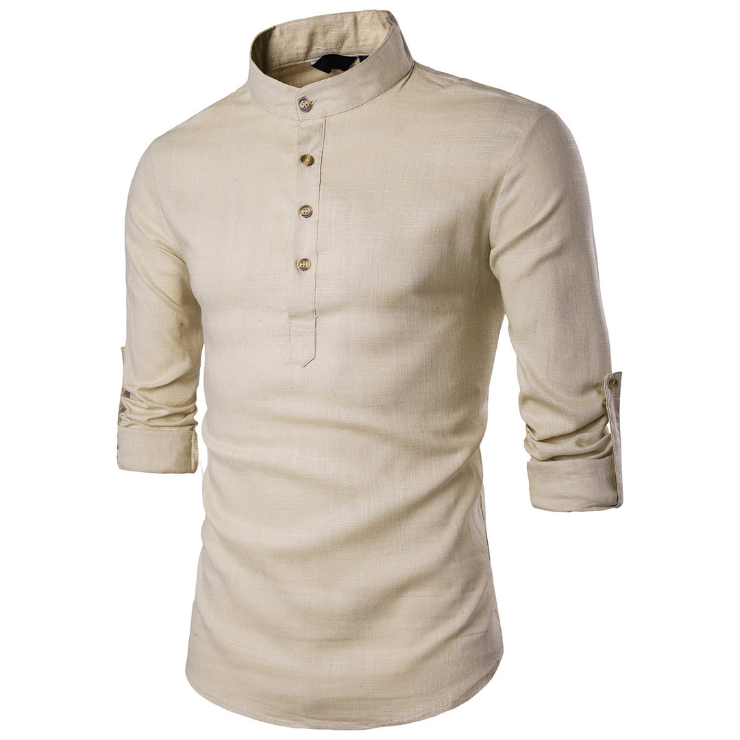 Men's casual Shirts, Cotton Linen Blended Mandarin Collar Breathable long sleeve EU size