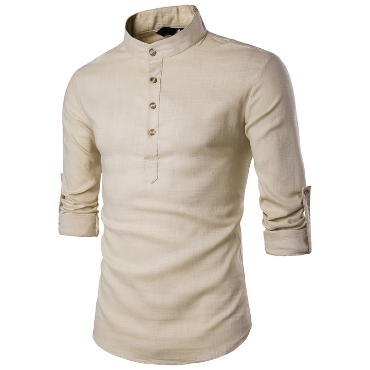 Men's casual Shirts, Cotton Linen Blended Mandarin Collar Breathable long sleeve EU size