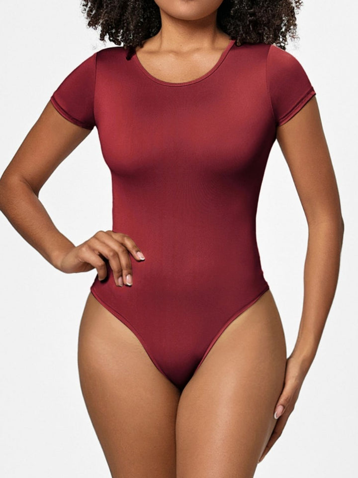 Full Size Round Neck Short Sleeve Bodysuit - DRG Boutique Apparel & Accessories LLC