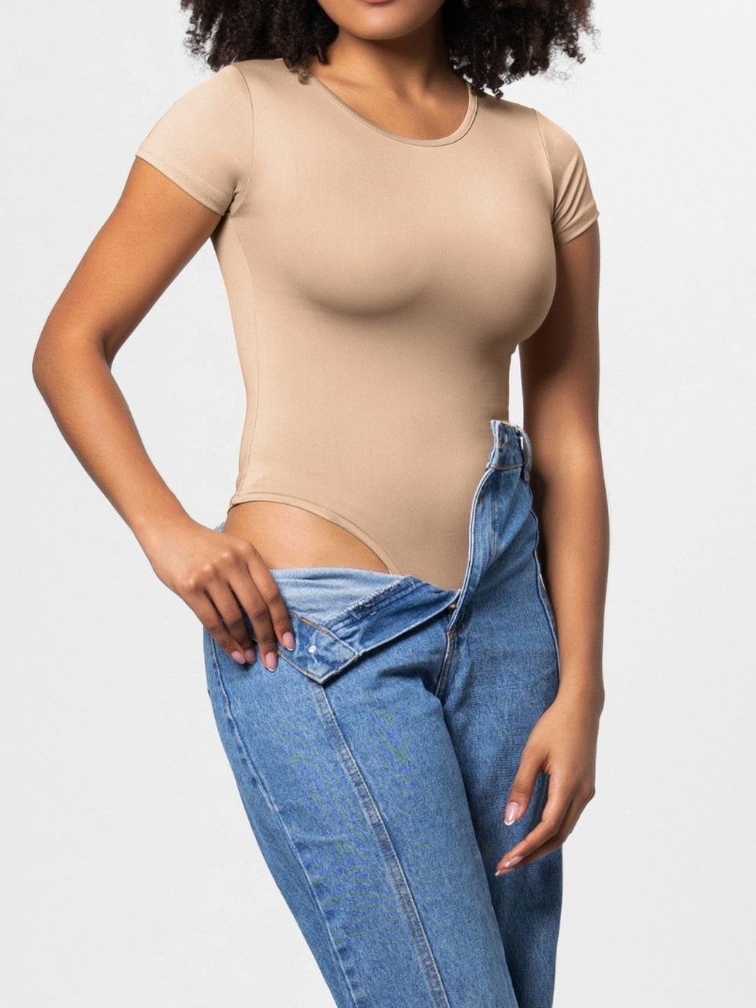 Full Size Round Neck Short Sleeve Bodysuit - DRG Boutique Apparel & Accessories LLC