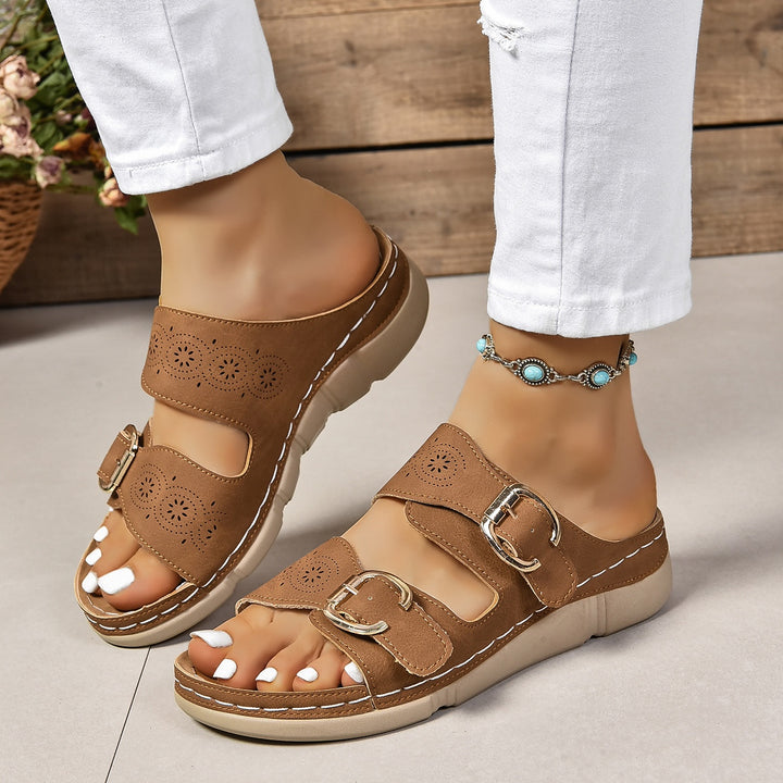 PU Leather Open Toe Buckle Sandals - DRG Boutique Apparel & Accessories LLC