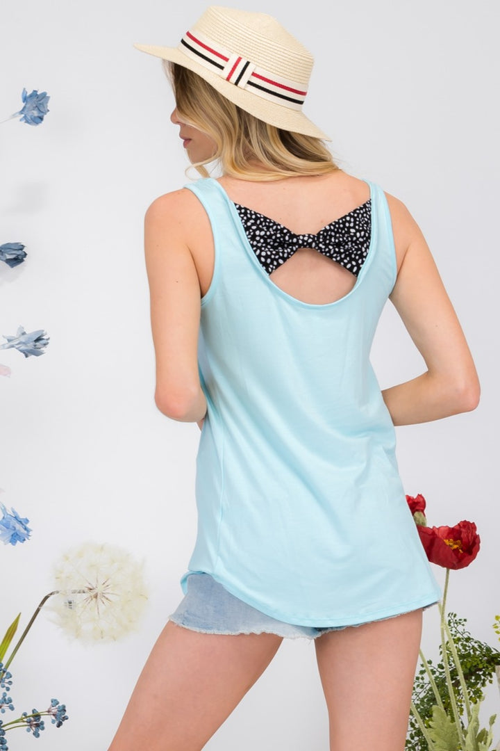 Celeste Full Size Back Contrast Bow Tie Tank - DRG Boutique Apparel & Accessories LLC