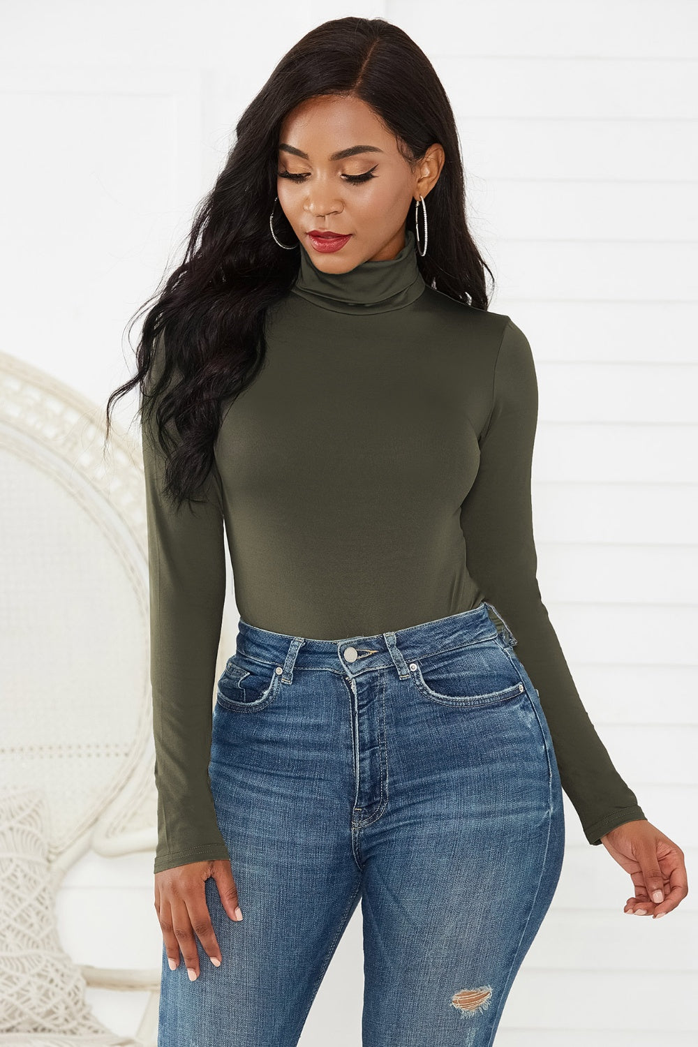 Turtleneck Long Sleeve Bodysuit - DRG Boutique Apparel & Accessories LLC