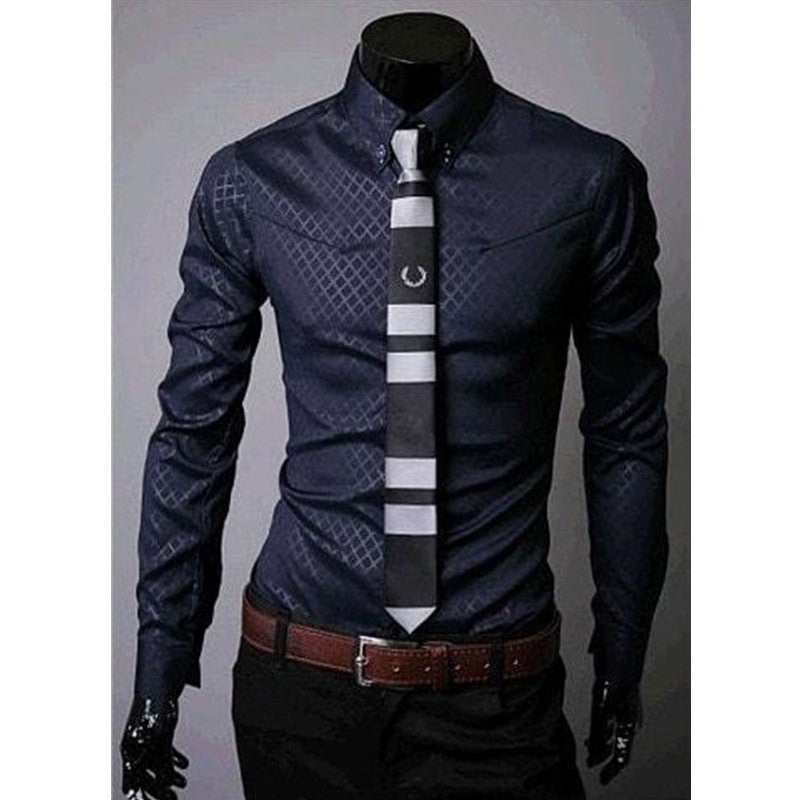 Men's Fitted Shirts, Designer Plaid Stripes Pattern
