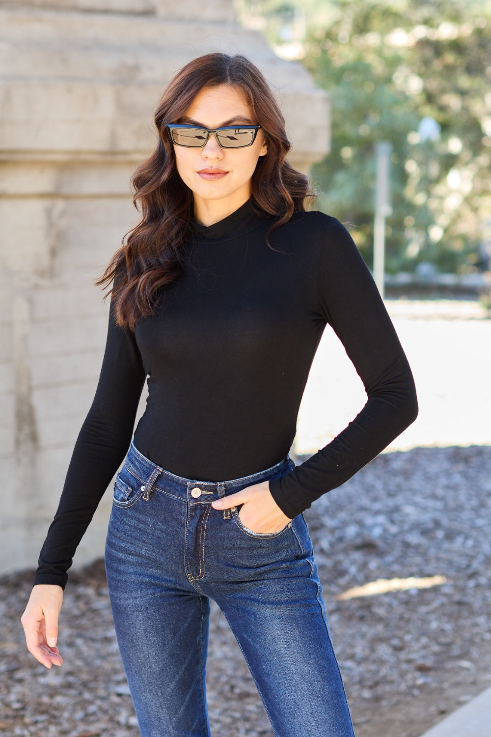 Basic Bae Full Size Mock Neck Long Sleeve Bodysuit - DRG Boutique Apparel & Accessories LLC