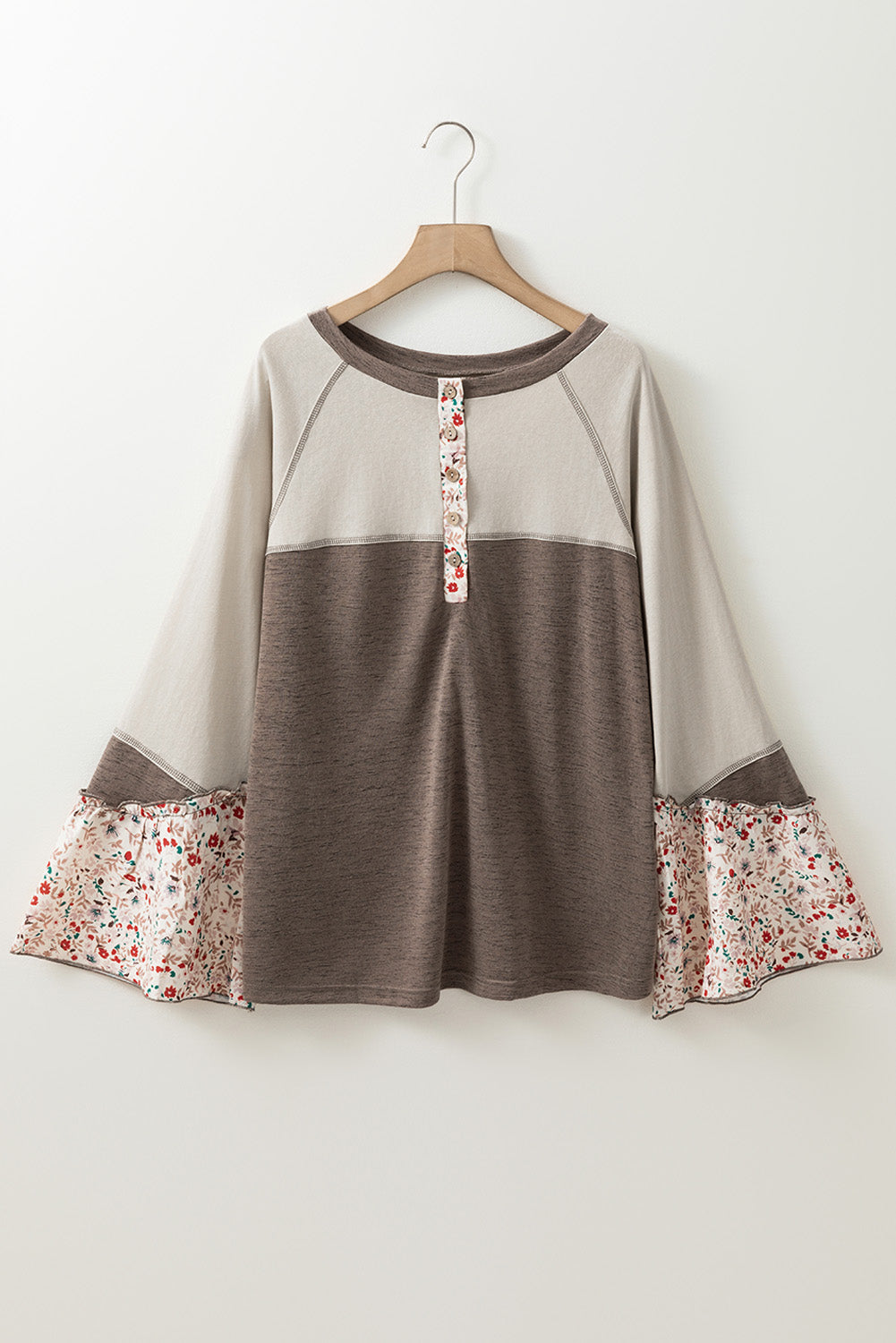 Floral Half Button Long Sleeve Top