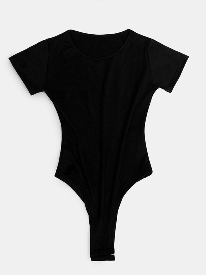 Full Size Round Neck Short Sleeve Bodysuit - DRG Boutique Apparel & Accessories LLC