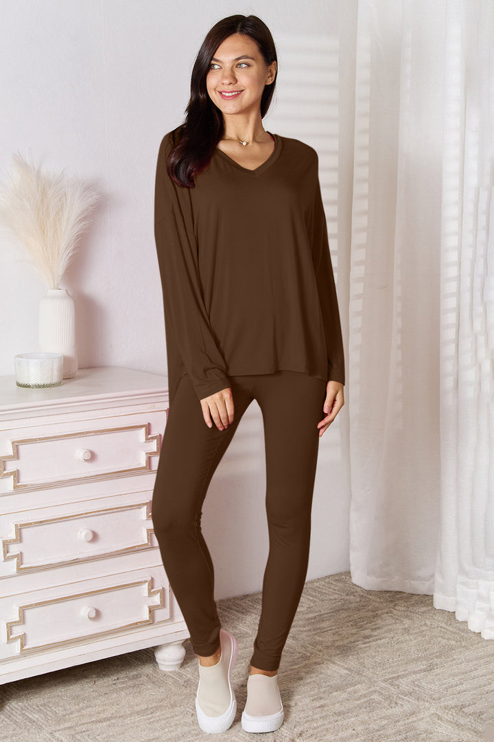 Basic Bae Full Size V-Neck Soft Rayon Long Sleeve Top and Pants Lounge Set - DRG Boutique Apparel & Accessories LLC