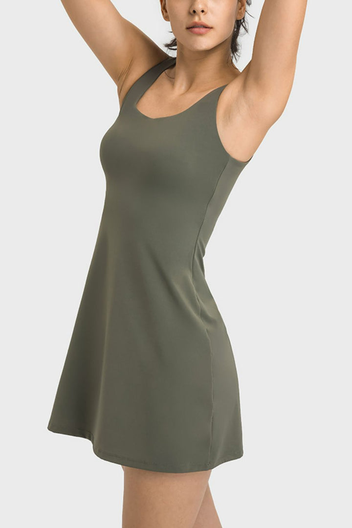 Millennia Square Neck Sports Tank Dress with Full Coverage Bottoms - DRG Boutique Apparel & Accessories LLC