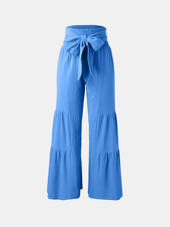 Tied Ruched Wide Leg Pants - DRG Boutique Apparel & Accessories LLC