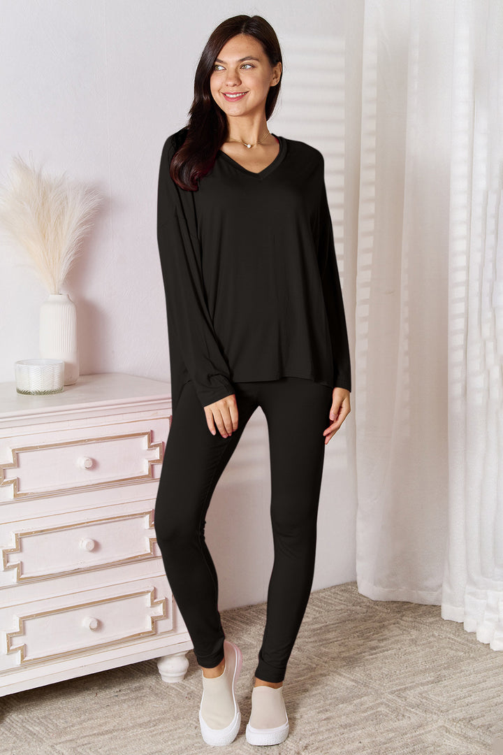 Basic Bae Full Size V-Neck Soft Rayon Long Sleeve Top and Pants Lounge Set - DRG Boutique Apparel & Accessories LLC