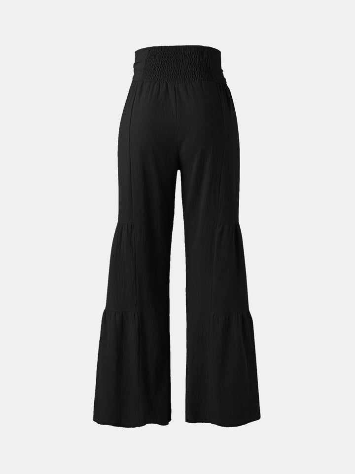 Tied Ruched Wide Leg Pants - DRG Boutique Apparel & Accessories LLC