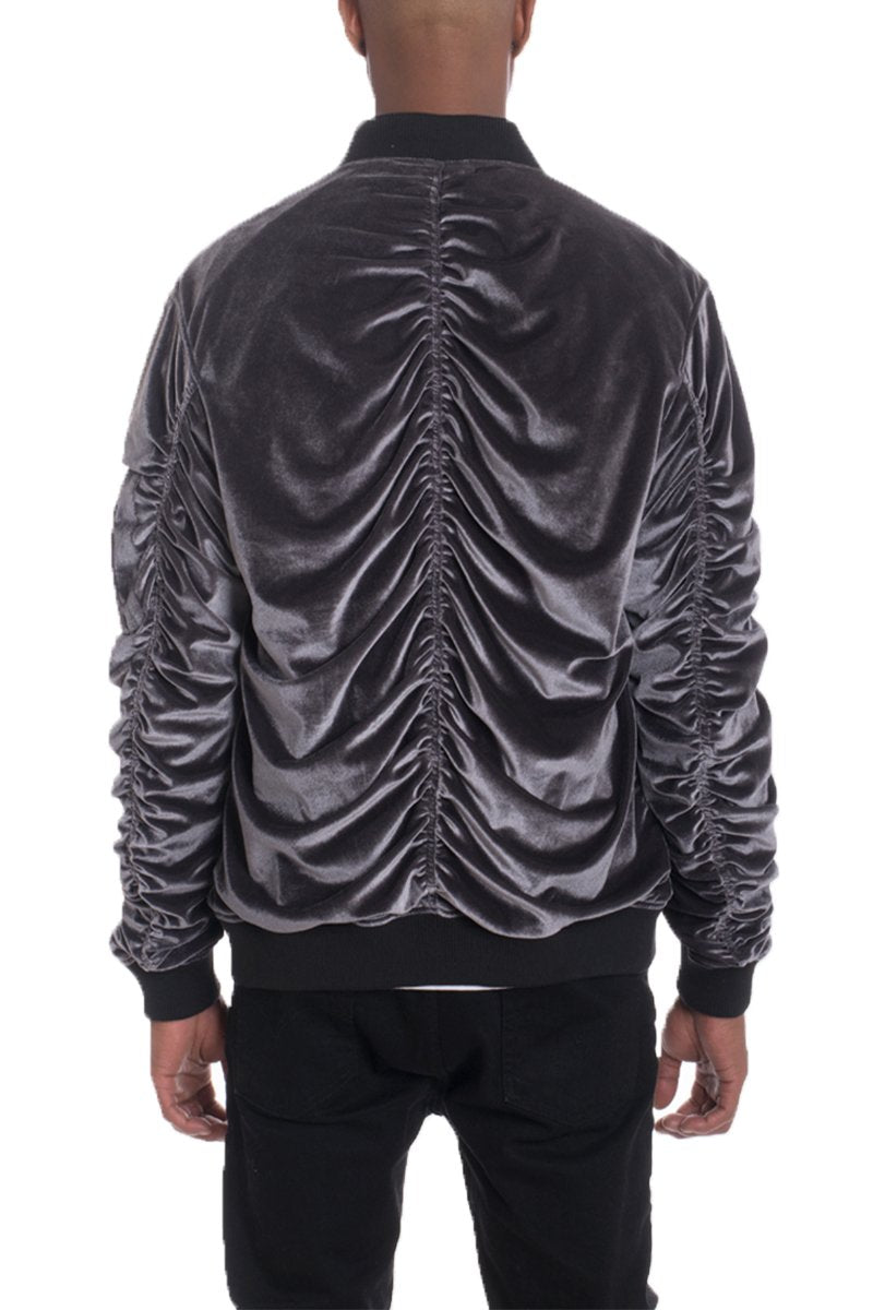 Velour Cinch Sleeve Bomber Jacket - DRG Boutique Apparel & Accessories LLC