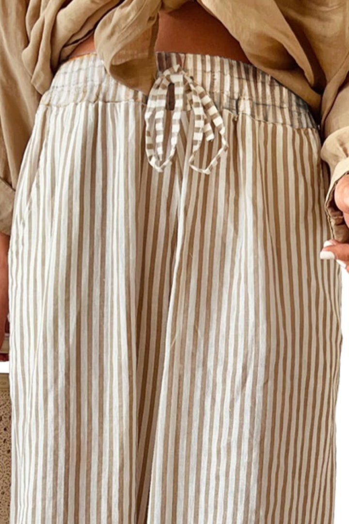 Pocketed Striped Wide Leg Pants - DRG Boutique Apparel & Accessories LLC