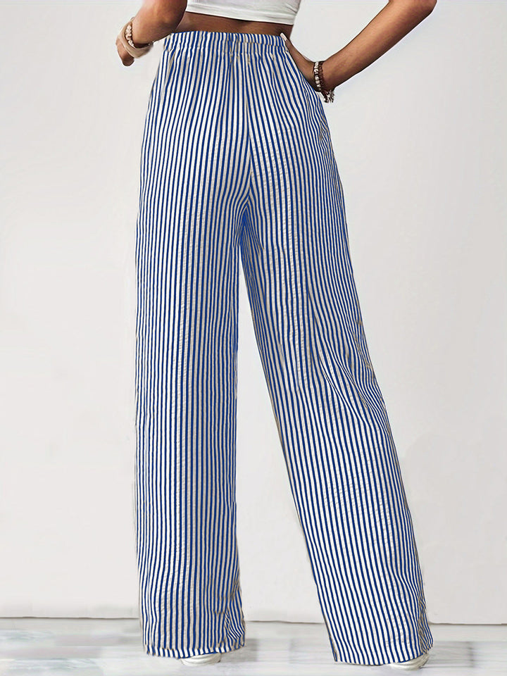 Drawstring Striped Elastic Waist Pants - DRG Boutique Apparel & Accessories LLC