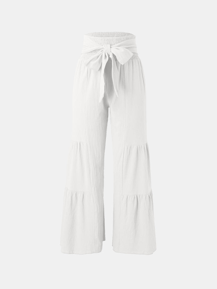 Tied Ruched Wide Leg Pants - DRG Boutique Apparel & Accessories LLC