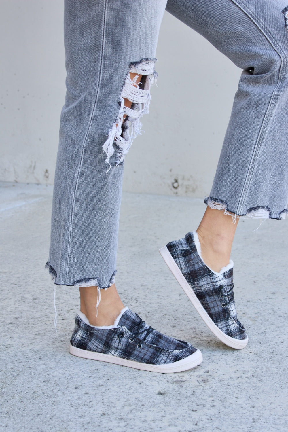 Forever Link Plaid Plush Flat Sneakers