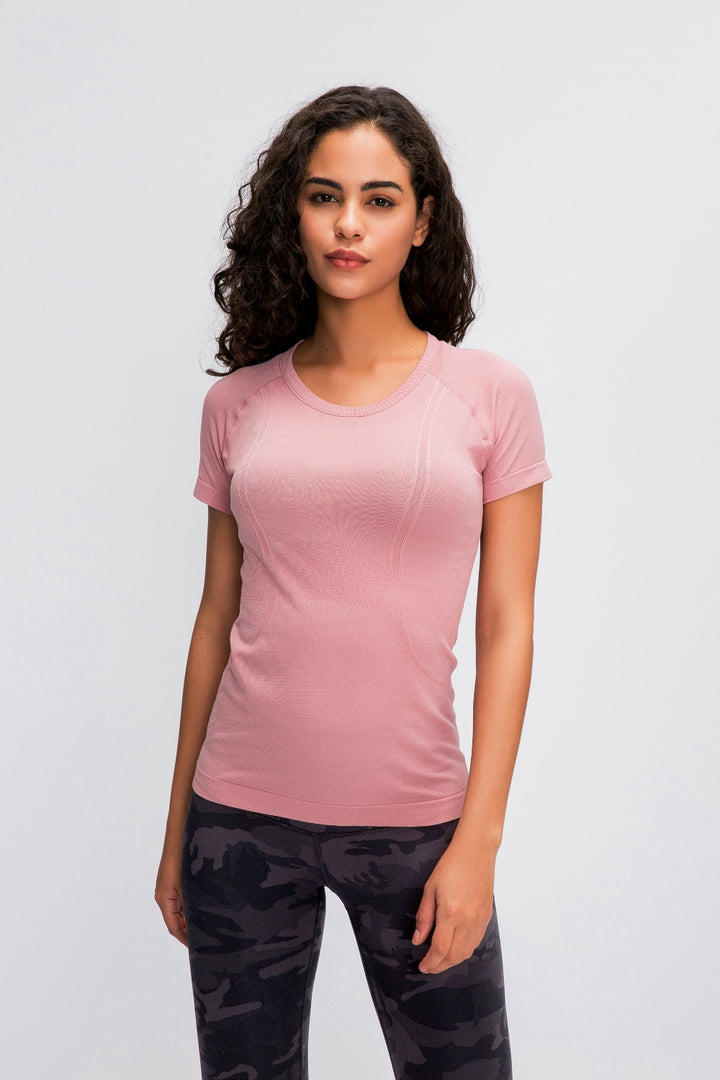 Millennia Round Neck Short Sleeve Active T-Shirt - DRG Boutique Apparel & Accessories LLC