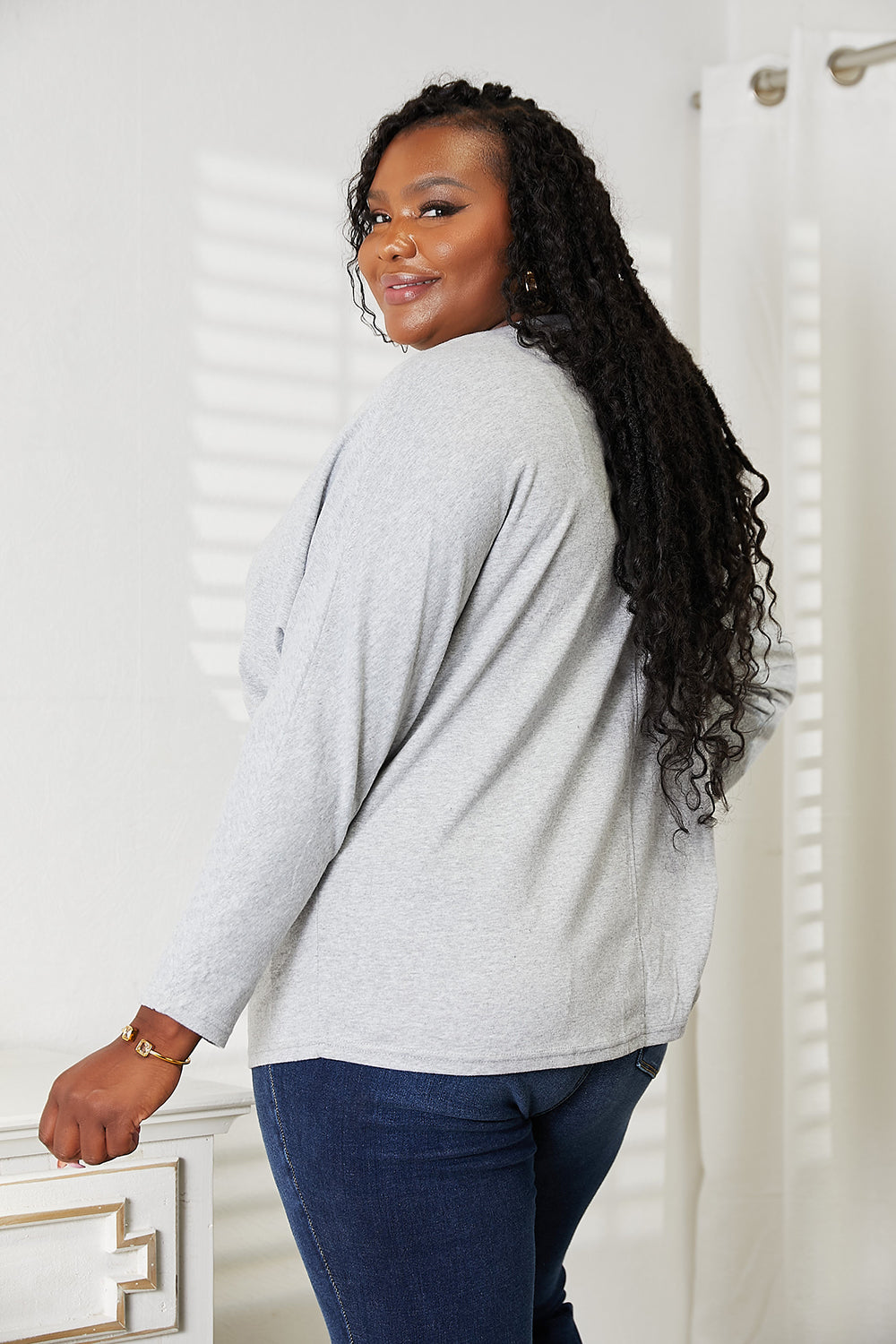 Double Take Seam Detail Round Neck Long Sleeve Top - DRG Boutique Apparel & Accessories LLC