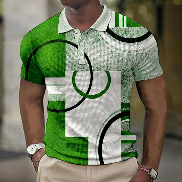 Fashion Men'S Polo Shirts 3d Splicing Plaid Printing Art