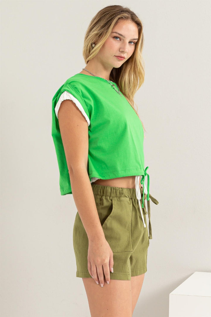 HYFVE Drawstring Hem Crop Top, Green