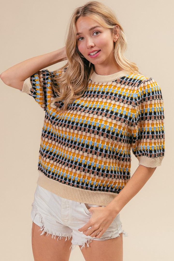 BiBi Multi Color Half Sleeve Sweater - DRG Boutique Apparel & Accessories LLC