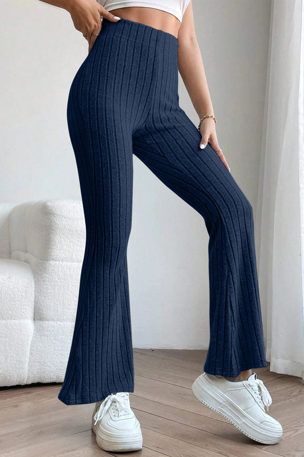 Basic Bae Full Size Ribbed High Waist Flare Pants - DRG Boutique Apparel & Accessories LLC