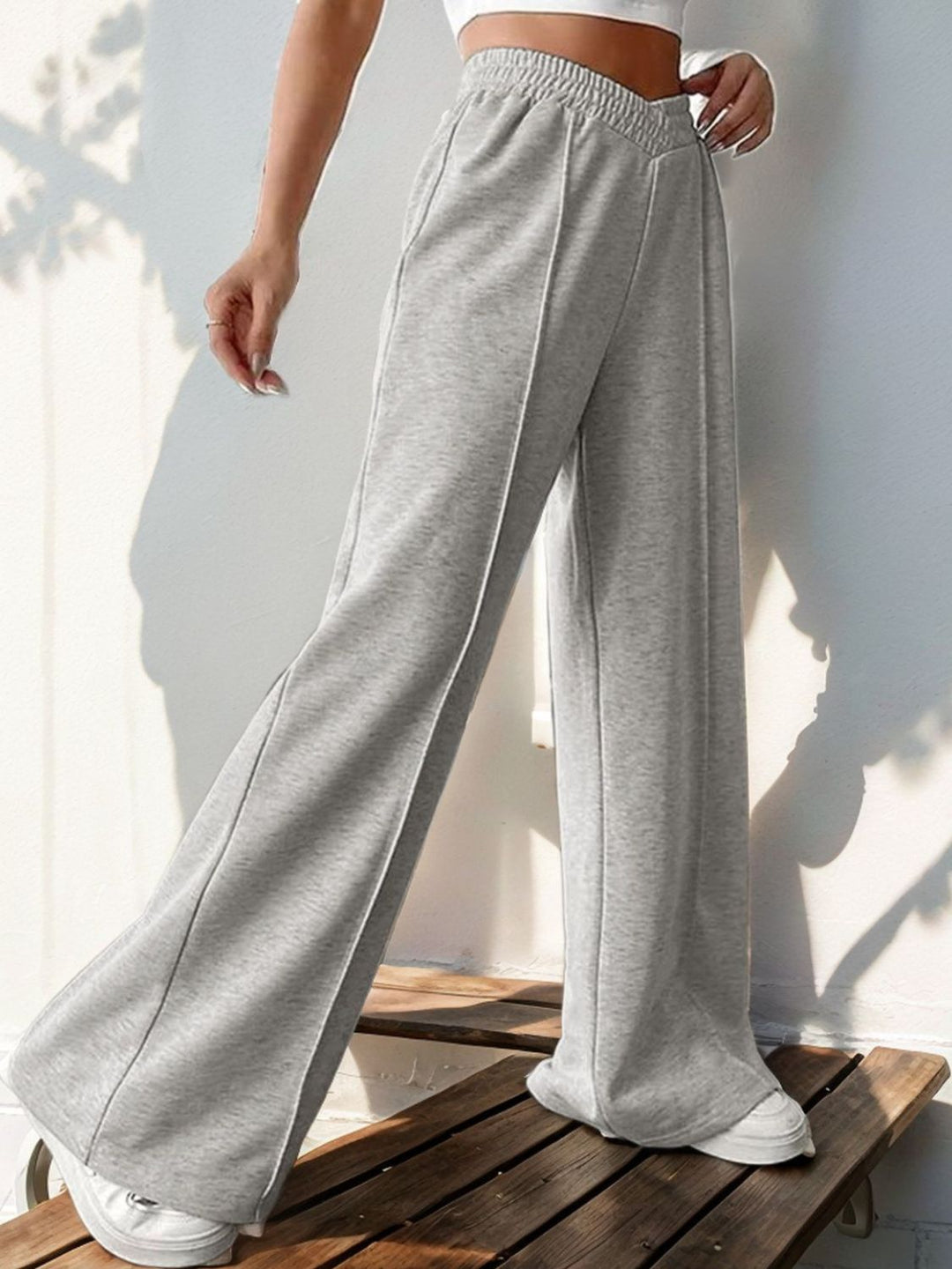 Perfee Elastic Waist Wide Leg Pants - DRG Boutique Apparel & Accessories LLC