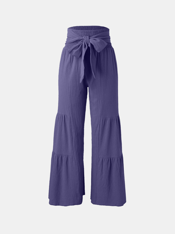 Tied Ruched Wide Leg Pants - DRG Boutique Apparel & Accessories LLC