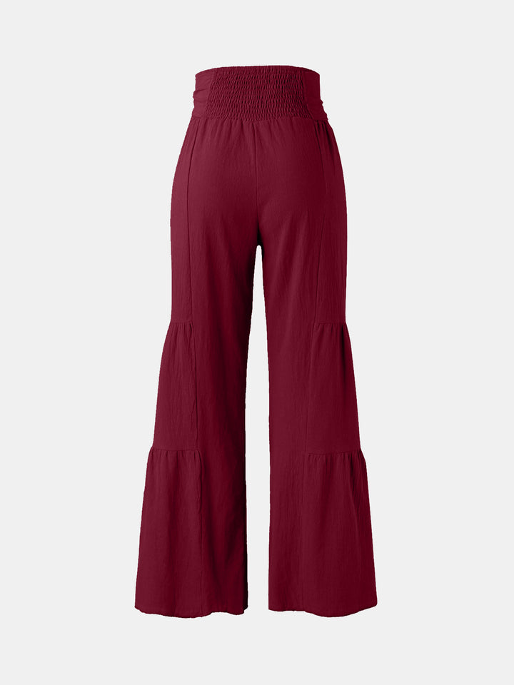 Tied Ruched Wide Leg Pants - DRG Boutique Apparel & Accessories LLC