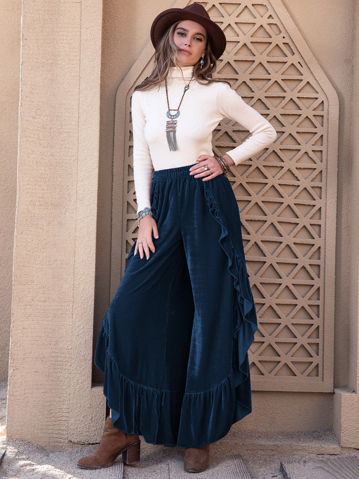 Slit Ruffled Wide Leg Pants - DRG Boutique Apparel & Accessories LLC