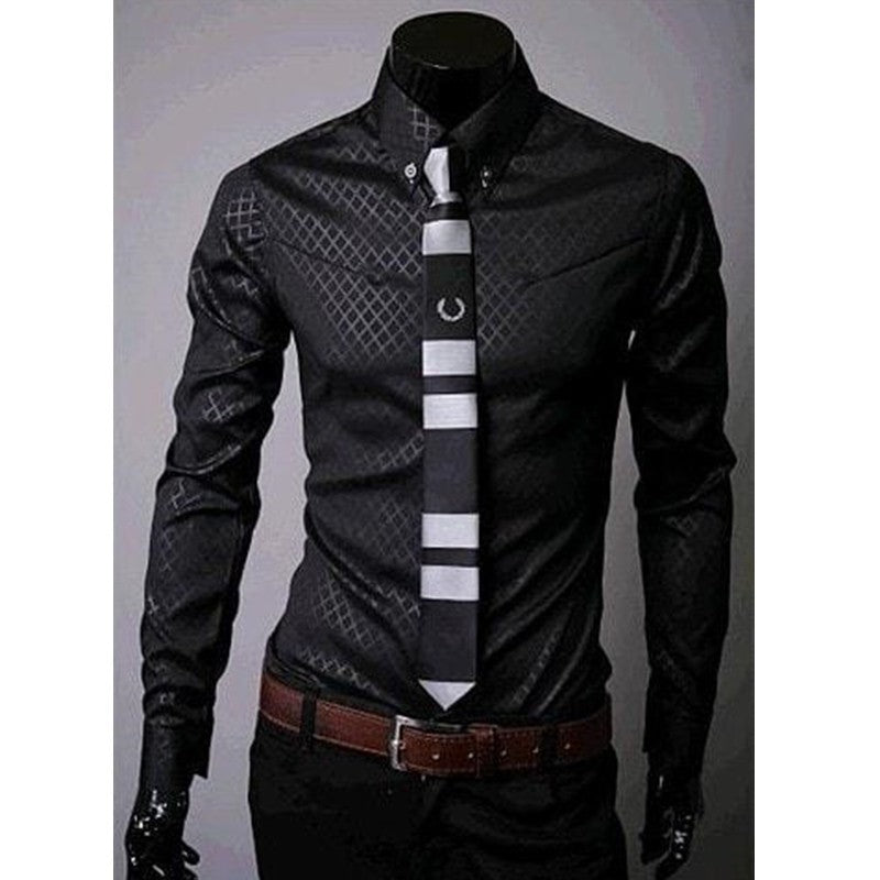 Men's Fitted Shirts, Designer Plaid Stripes Pattern